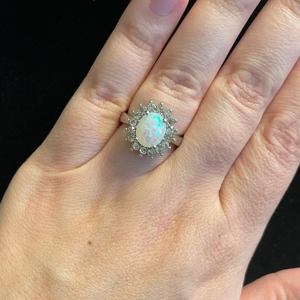 Faux Opal and Rhinestone Ring - Picture 3 of 5
